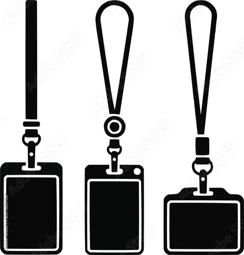 ID Card Holder Silhouette Icon Set Access Pass and Identification Lanyards