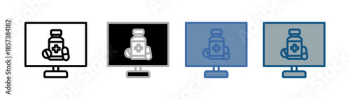 
online pharmacy icon set multiple style collection with computer and medicine design