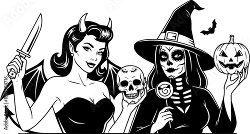 Halloween Pin-Up Horror Woman Vector Illustration