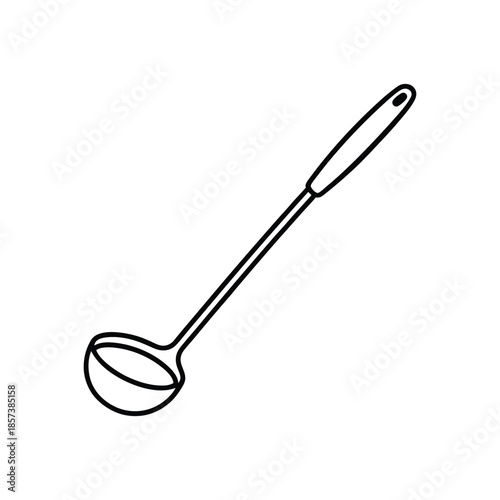 Soup ladle line art icon simple kitchen tool on white background Vector illustration