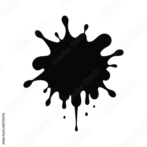 Black ink blot splash liquid paint droplet silhouette on white background Vector illustration