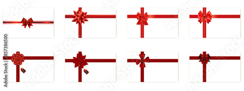 Red realistic silk bow with ribbon for decoration of gift wrapping vector template on a transparent background