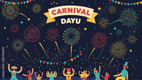Fireworks Carnival Celebration: A vibrant carnival scene explodes with color and joy, as fireworks paint the night sky. Witness the magic and unity of community at its finest