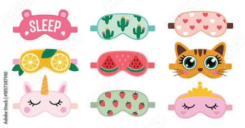 Eye Mask Sleeping Night Set, Cute Animal Sleep Masks in Cat, Unicorn, Raccoon, Fox and Bunny Shapes, Eye Protection Accessories for Healthy Sleep and New Year
