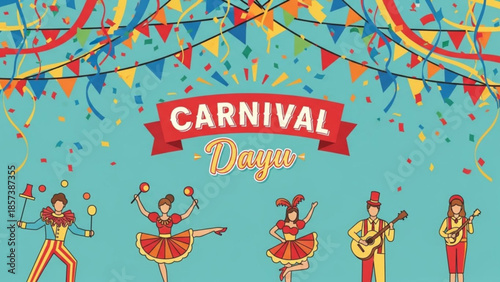 Carnival Celebration: A vibrant carnival scene with festive decorations and entertainers. Showcasing the joyful energy and spirit of a festive carnival celebration.