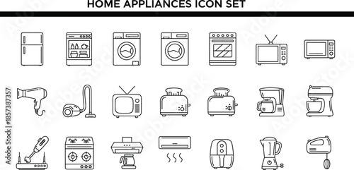 Home appliances line icon set with kitchen and household electronics symbols isolated on white background modern outline vector illustrationWeb