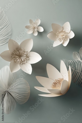 Abstract Paper Flowers Arrangement On Light Background