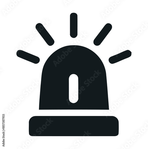 Black siren light icon with radiating lines on white background alarm alert
