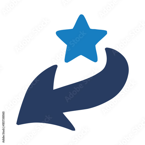 Blue arrow pointing left towards a blue star on white background vector