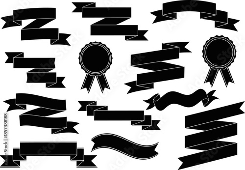 Canvastavla Black Ribbon Big Set Ribbons Banner Collection Isolated