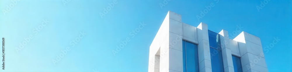 Obraz premium A close-up of a modern architecture symbol against a clear blue sky background , exterior, landmark