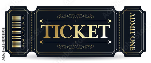 An elegant ticket template with vintage gold elements