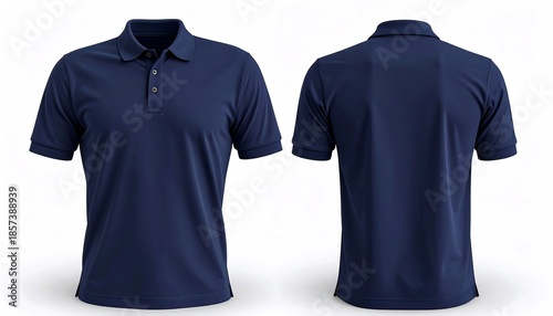 Blank navy blue polo shirt mockup front and back view, casual mens polo shirt apparel mockup, template