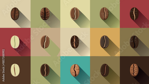 Coffee Beans Variety Grid Flat Style Illustration