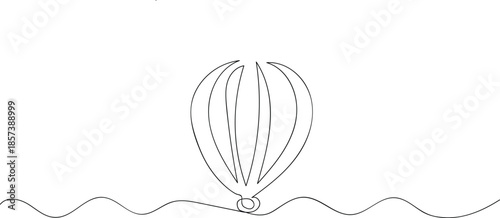 Hot air balloon in One continuous line drawing. Continuous line drawing of a elegant sailboat gracefully sailing on ocean waves. A sleek and elegant sailboat is depicted in a continuous line art style