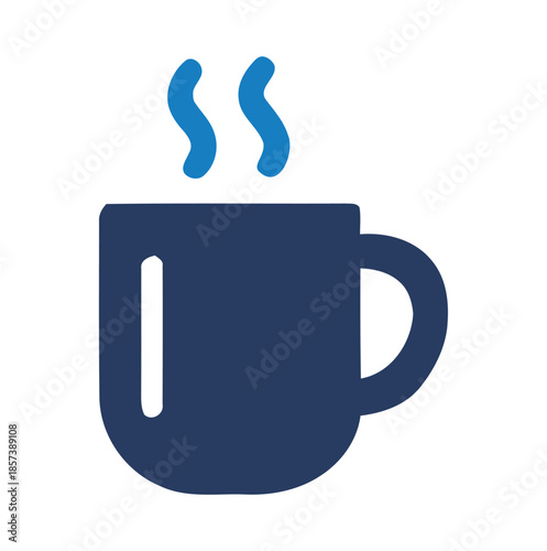 Dark blue coffee cup with blue steam rising on white background drink