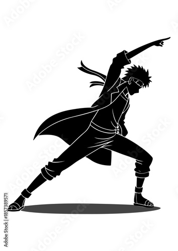 Anime Ninja Hero Dynamic Pose Silhouette