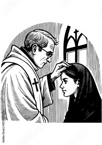 Priest Blessing a Young Woman