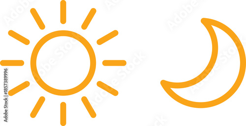 Orange sun and moon day night outline icon vector illustration