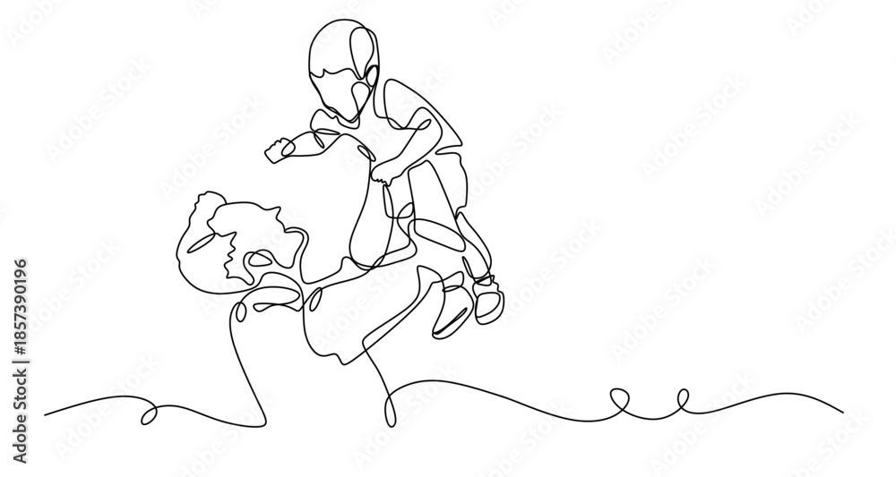 Obraz premium Continuous line drawing vector illustration of father and son, minimalist art design concept, family love, vector illustration.