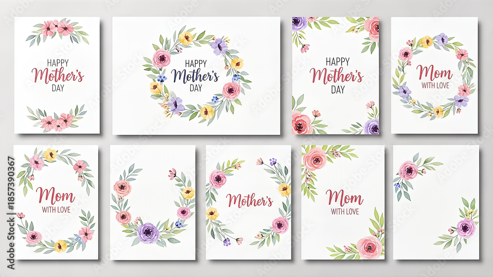 Naklejka premium Happy Mothers Day floral greeting cards.