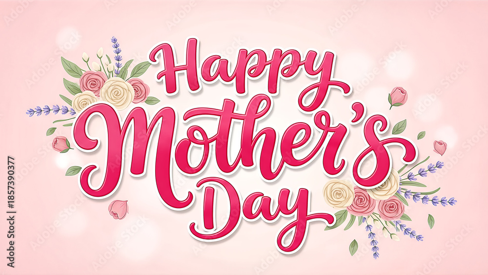Fototapeta premium Happy Mothers Day floral greeting card.