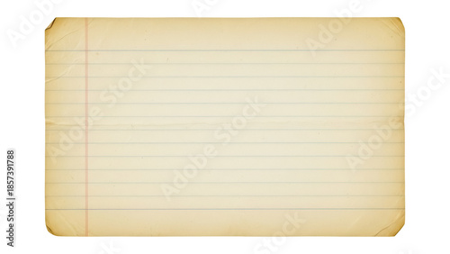 Aged lined index card PNG isolated on transparent background, vintage paper texture for scrapbooking and design projects