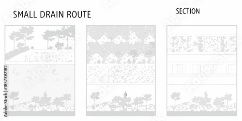 Small drain route section showing tree coverage and surrounding landscape views