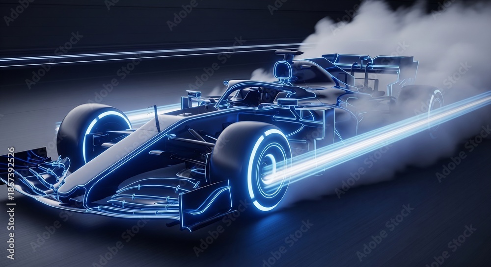 Fototapeta premium High-Speed Digital Race Car Illustration with Dynamic Energy Trails and Futuristic Aesthetics