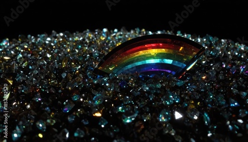 diamond crystal rainbow shine on black bg rotate. 10