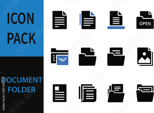 A collection of flat design icons depicting various document and folder types, suitable for digital interfaces and applications.