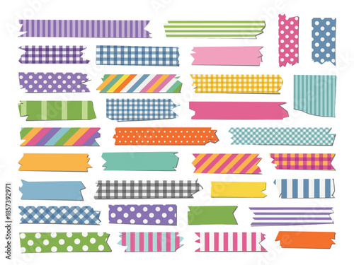 Patterned Masking Tape Illustration Set, Decorative Washi Tape Strips Collection for Craft, Scrapbooking and Creative Design