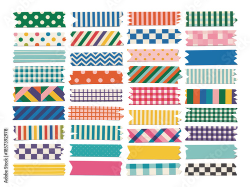 Patterned Masking Tape Illustration Set, Decorative Washi Tape Strips Collection for Craft, Scrapbooking and Creative Design
