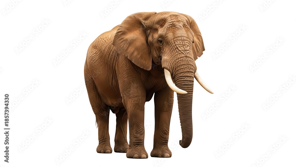 Obraz premium Majestic African elephant isolated PNG, large mammal with tusks on transparent background, wildlife animal for conservation and educational use