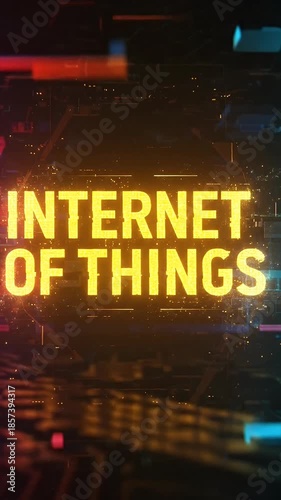 Digital Internet Of Things Technology With Neon Orange Text