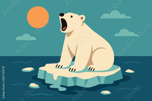 Polar Bear on Ice Under Hot Sun Climate Change Illustration