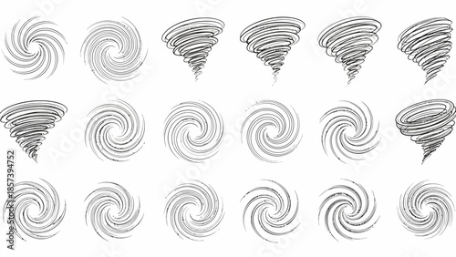 Tornado icons set hurricane swirl symbols collection vector.