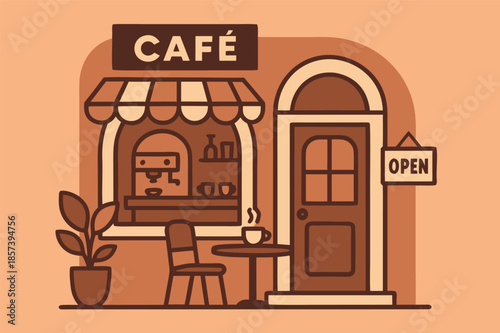 Cafe Shop Interior with Counter Flat Illustration