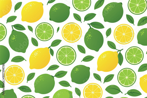Lemon and Lime Seamless Pattern Illustration on White Background