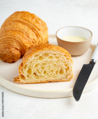Croissant cut in halves