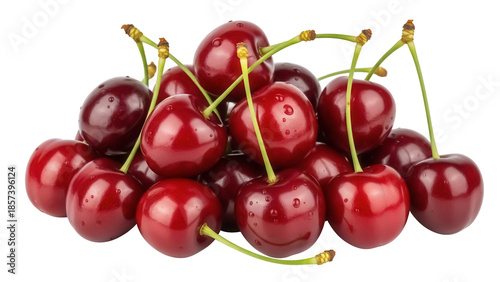 Pile of fresh red cherries isolated PNG, sweet summer fruit on transparent background for healthy eating and dessert concepts