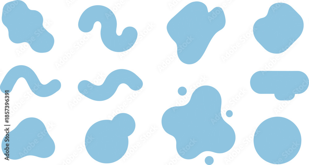 Fototapeta premium Abstract blue blob shapes in grid layout with organic curves for modern design, backgrounds, and creative visual projects.