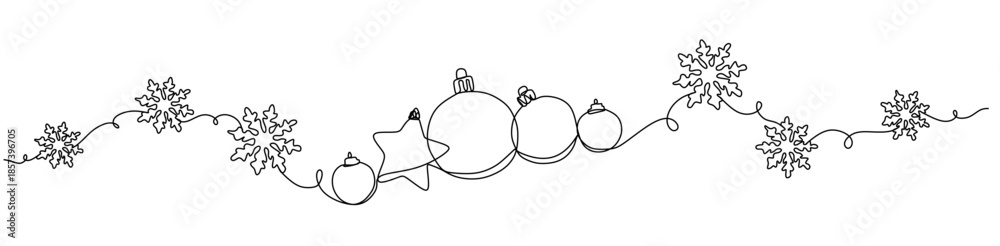 Fototapeta premium Continuous line drawing of Christmas ornament celebration event