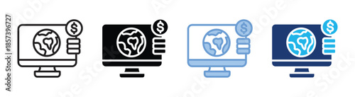 Global economy icon set multiple style collection