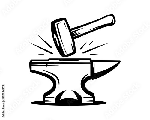 Blacksmith hammer striking anvil with radiating lines metalworking forging 1