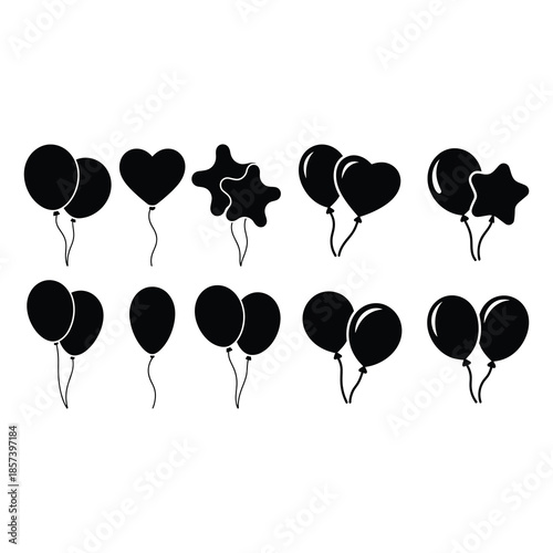 Paired Balloons With Tied Strings vector Icon set.
