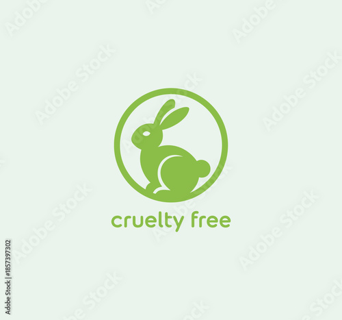 A modern logo featuring a cute bunny within a circular design, emphasizing a cruelty-free ethos, promoting environmental awareness and animal welfare in a vibrant green tone.