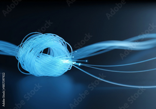 Tangled glowing blue knot untangling into straight line problem solving concept -- mental health concept.
