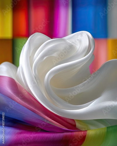Close Up View Of Draped White Fabric Against Colorful Background
