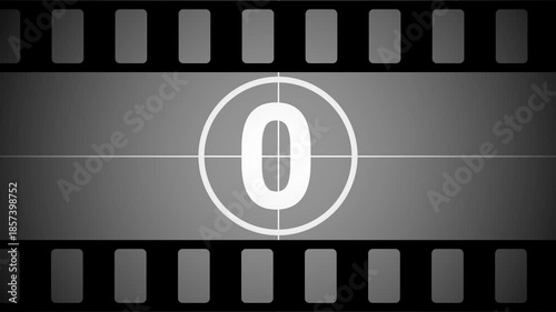 5 Seconds Old Film Circular Countdown Animation Vintage Black Background. 4K Video